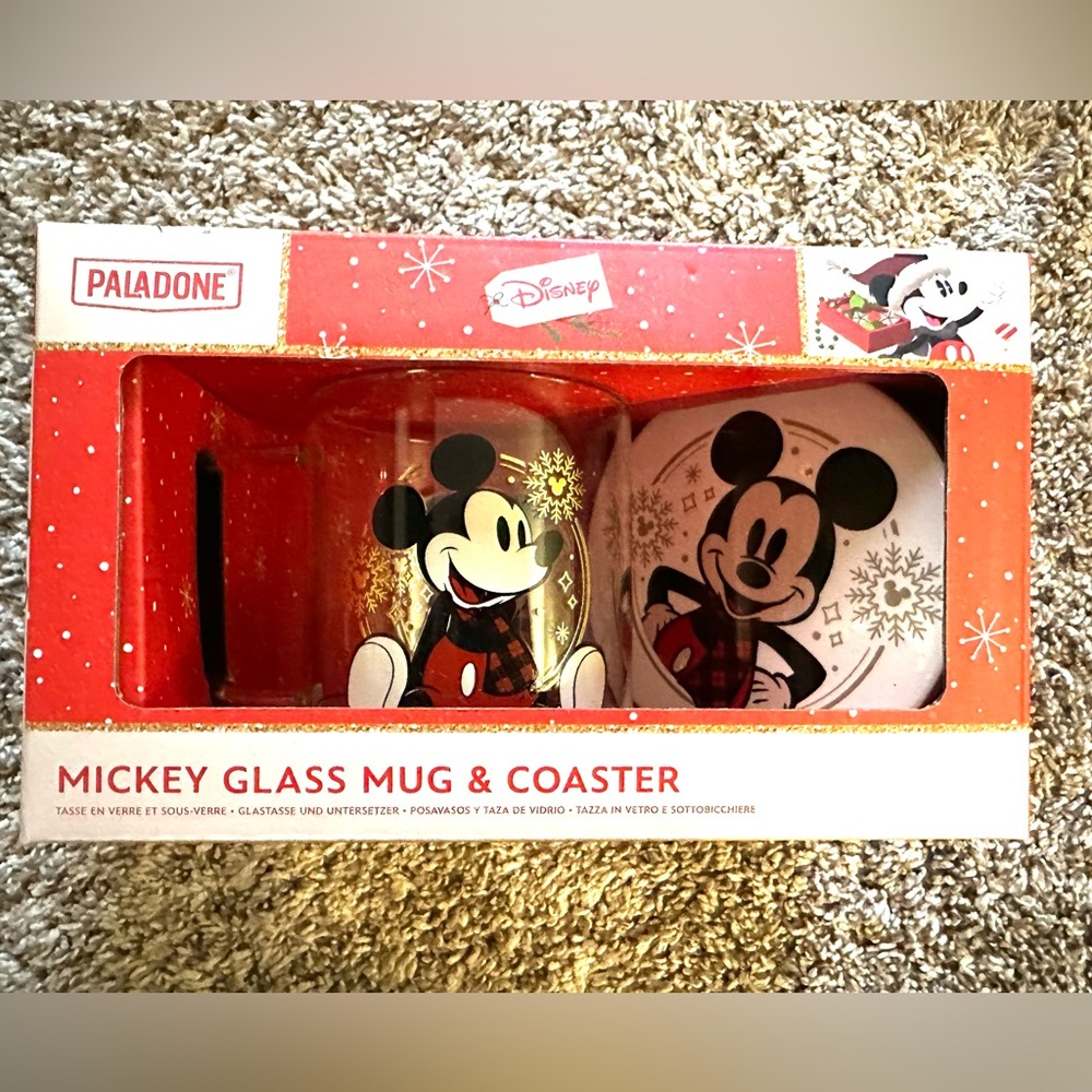 Disney Mickey Mouse glass cup and coaster